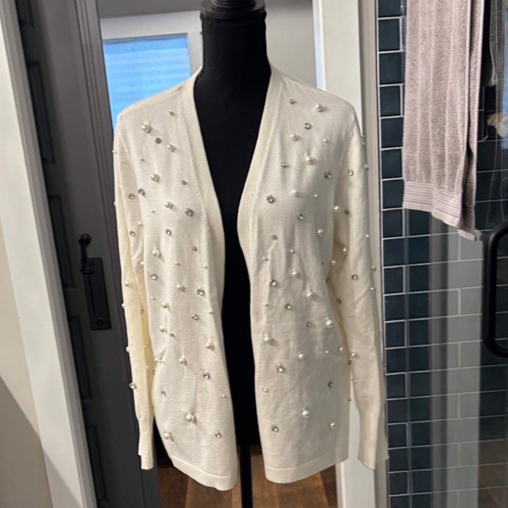 Chico's Cream Cardigan with Pearl Accents